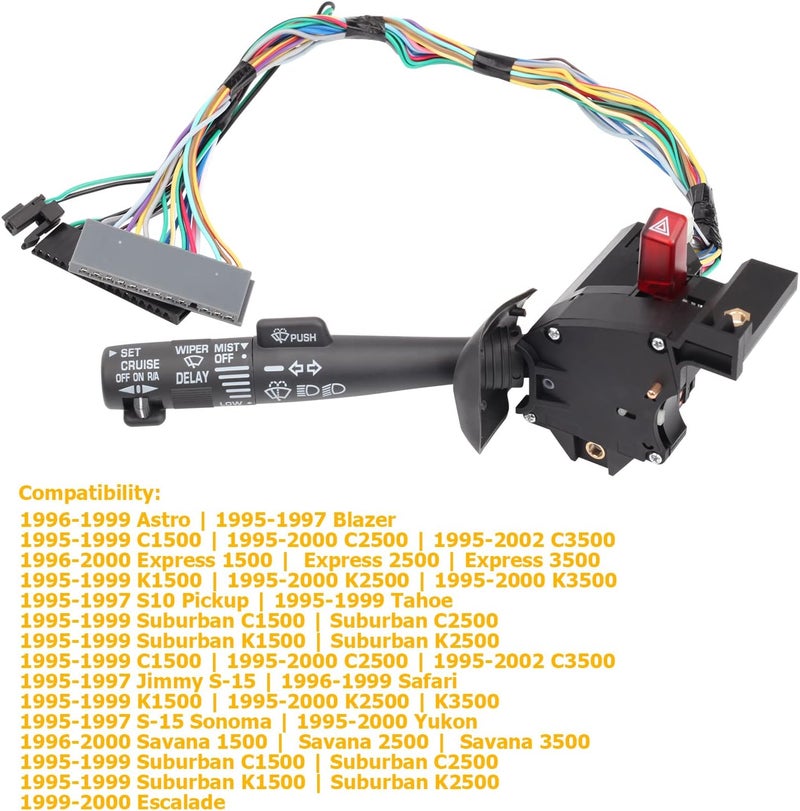 Reeauto Multi-Function Combination Turn Signal, Wiper, Washers, Hazard Switch, Cruise Control Switch Compatible with 95-99 Tahoe Blazer Suburban K1500 - Replaces OE# 26100985, 26036312, 2330814 - Image 2